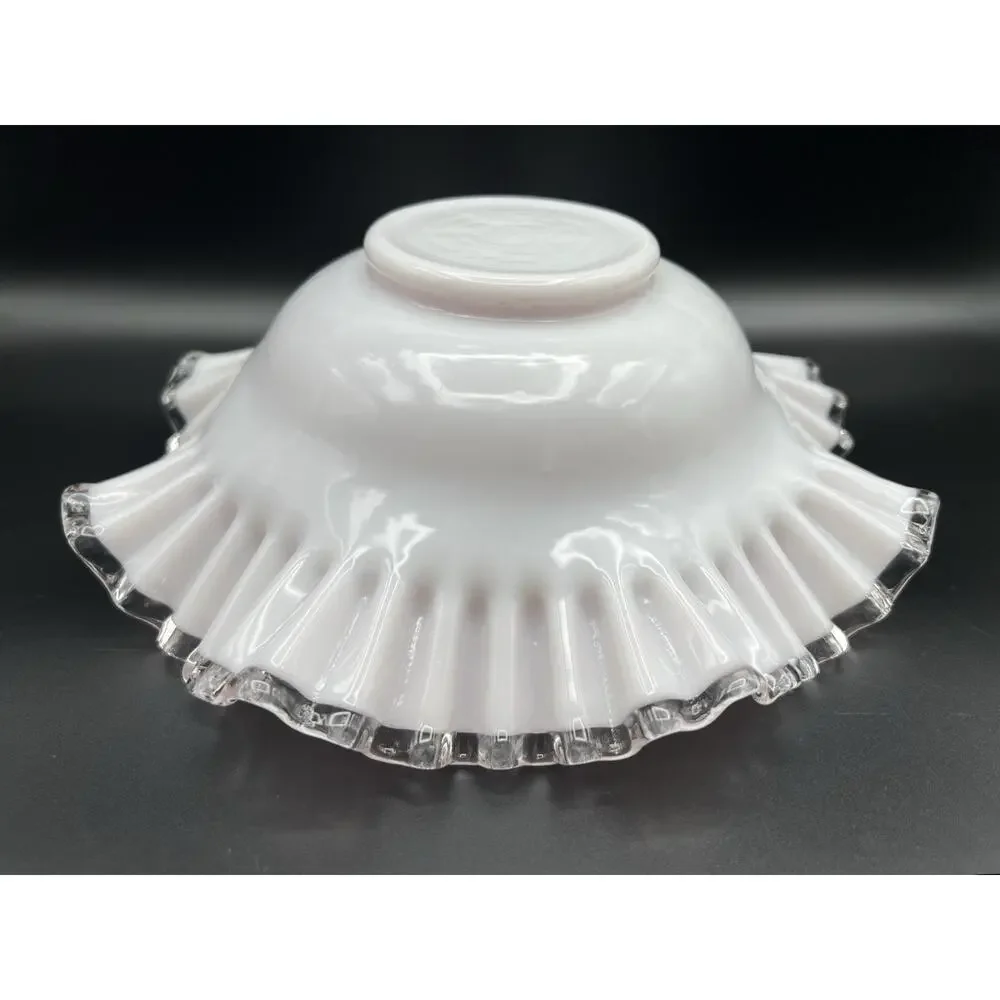 Fenton Silver Crest White w Pink Cased Glass Bride’s Basket Bowl 10.5” Vintage